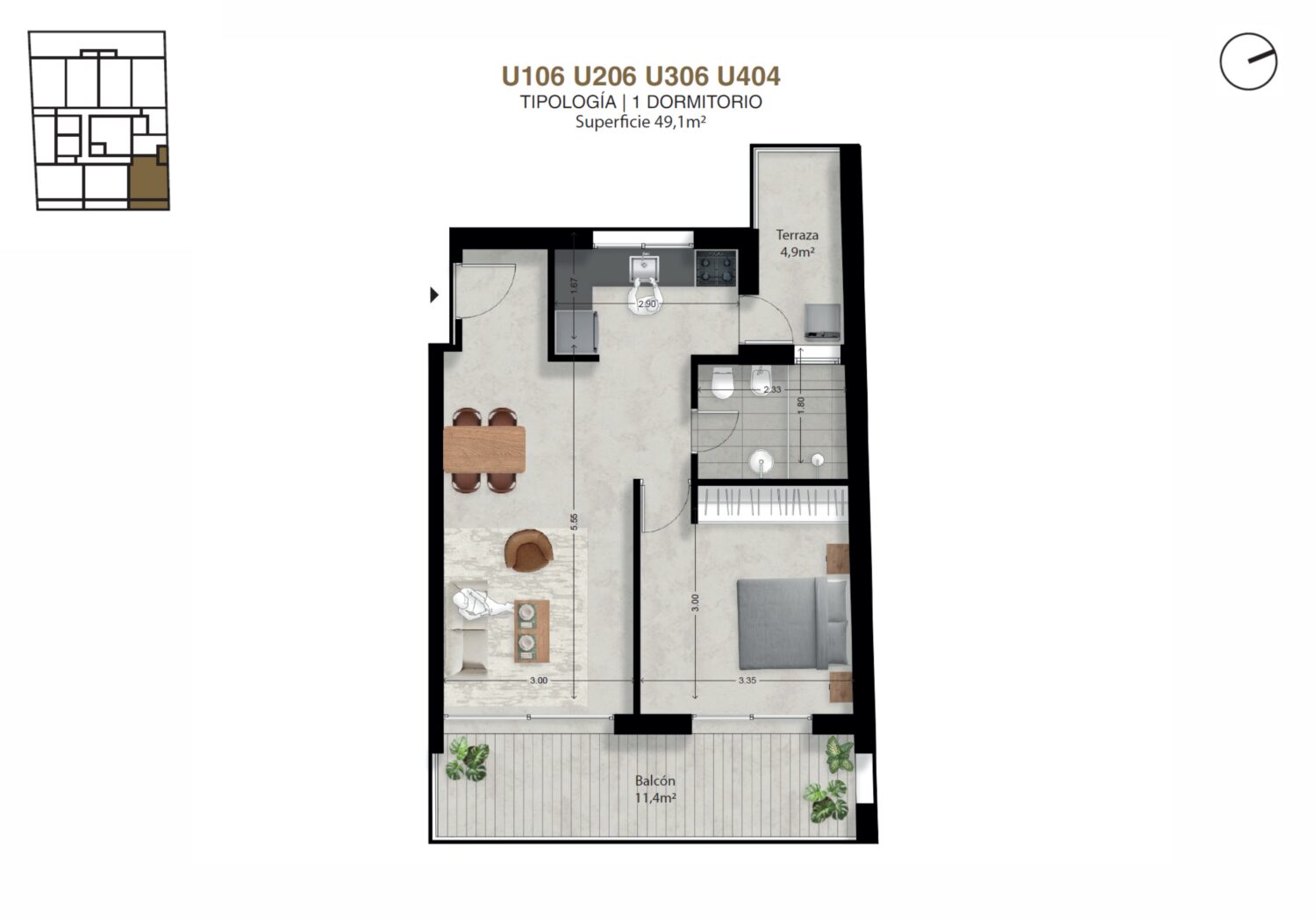 Proyecto Moove Setembrino. Apartamentos de 1 Dormitorio al pozo — foto 5