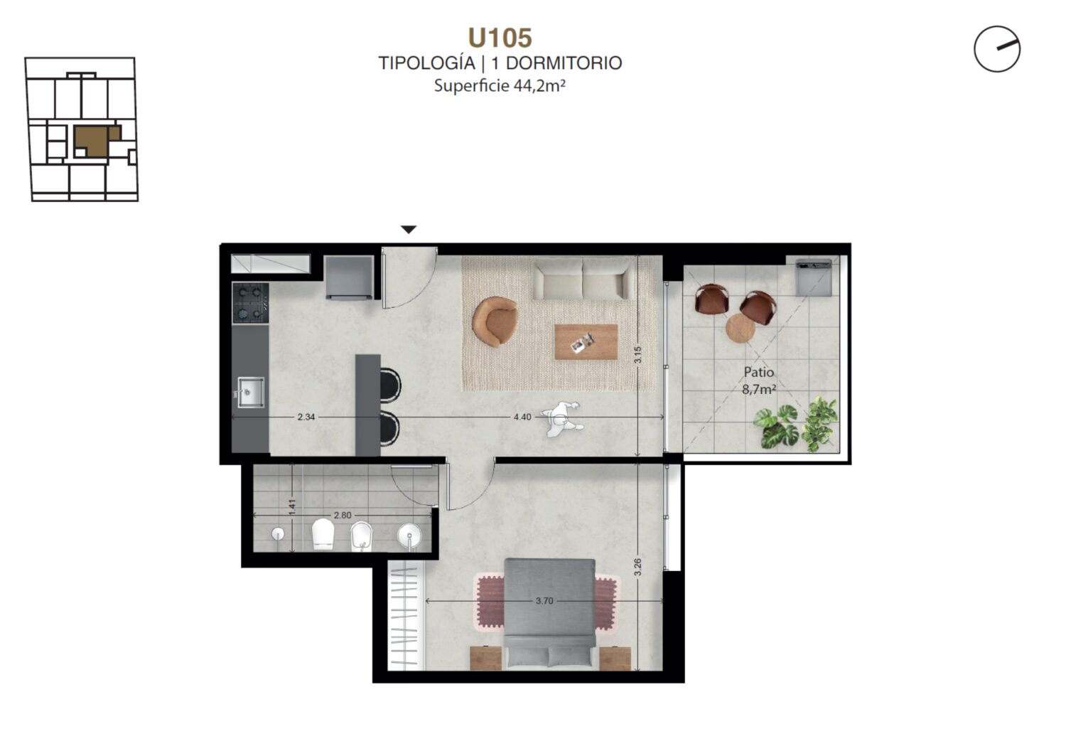 Proyecto Moove Setembrino. Apartamentos de 1 Dormitorio al pozo — foto 4